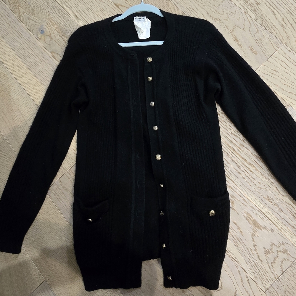 CHANEL Black Cardigan with Gold Buttons